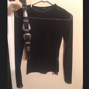 Bundle: Black mesh top and double buckle belt! New